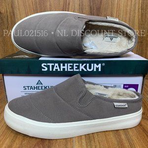 STAHEEKUM Women's Memory Foam Plush Lining Mule In/Outdoor Slipper, Taupe